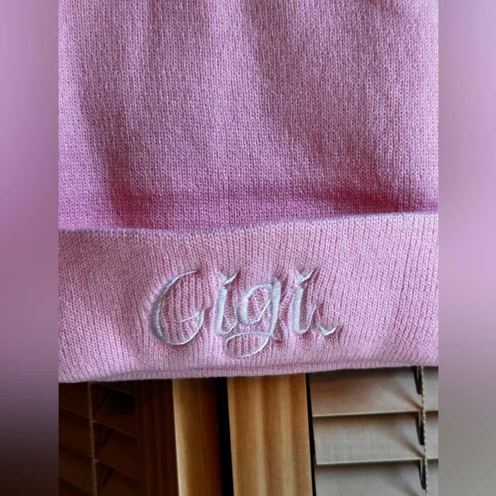 Knit beanie pink new hat with Gigi monogrammed